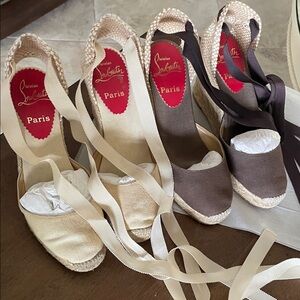 Christian Louboutin Brown Espadrille Flats with Ankle Ties